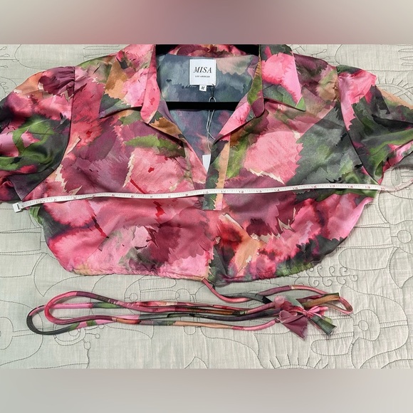 NEW MISA Los Angeles AMAN TOP Sz M Watermelon Tourmaline Cropped - Picture 3 of 9